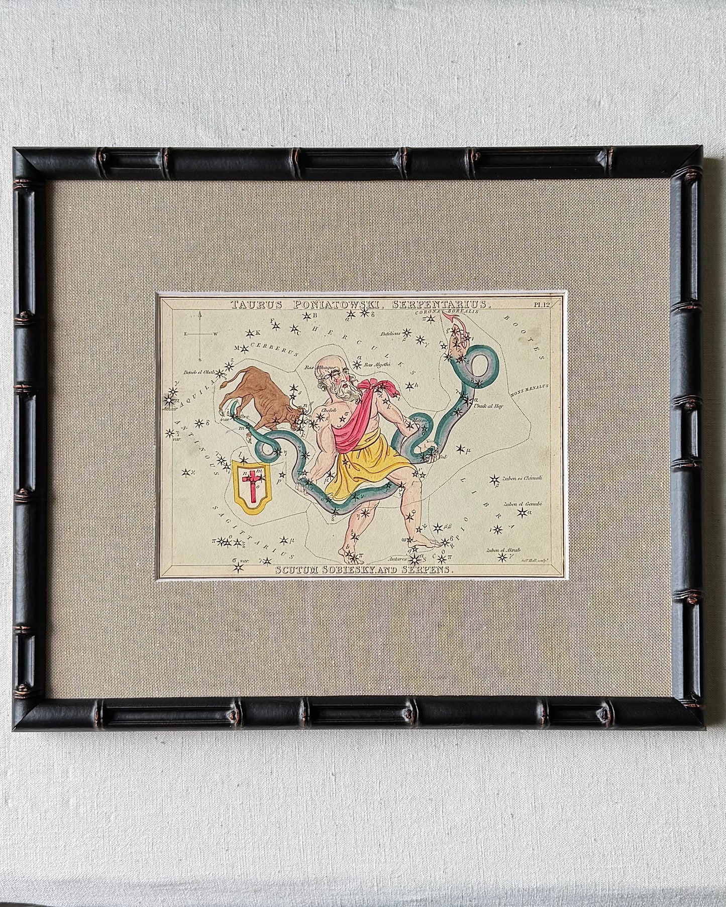 Antique Hand-Painted Constellation Print ‘Urania’s Mirror’ by Sidney Hall c. 1825