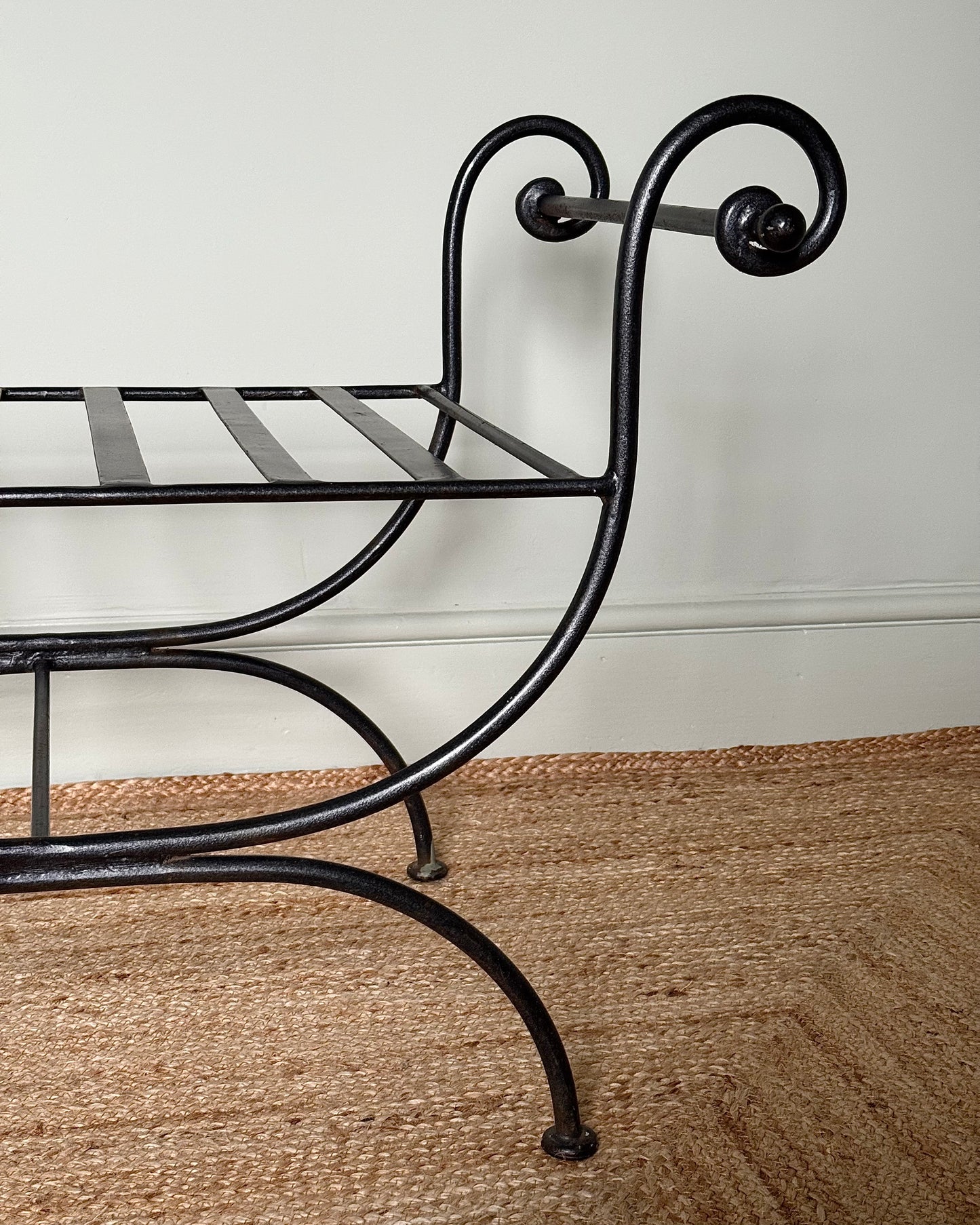 Pair of Wrought Iron Curule Stools with Scrolled Arms