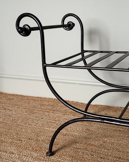 Pair of Wrought Iron Curule Stools with Scrolled Arms