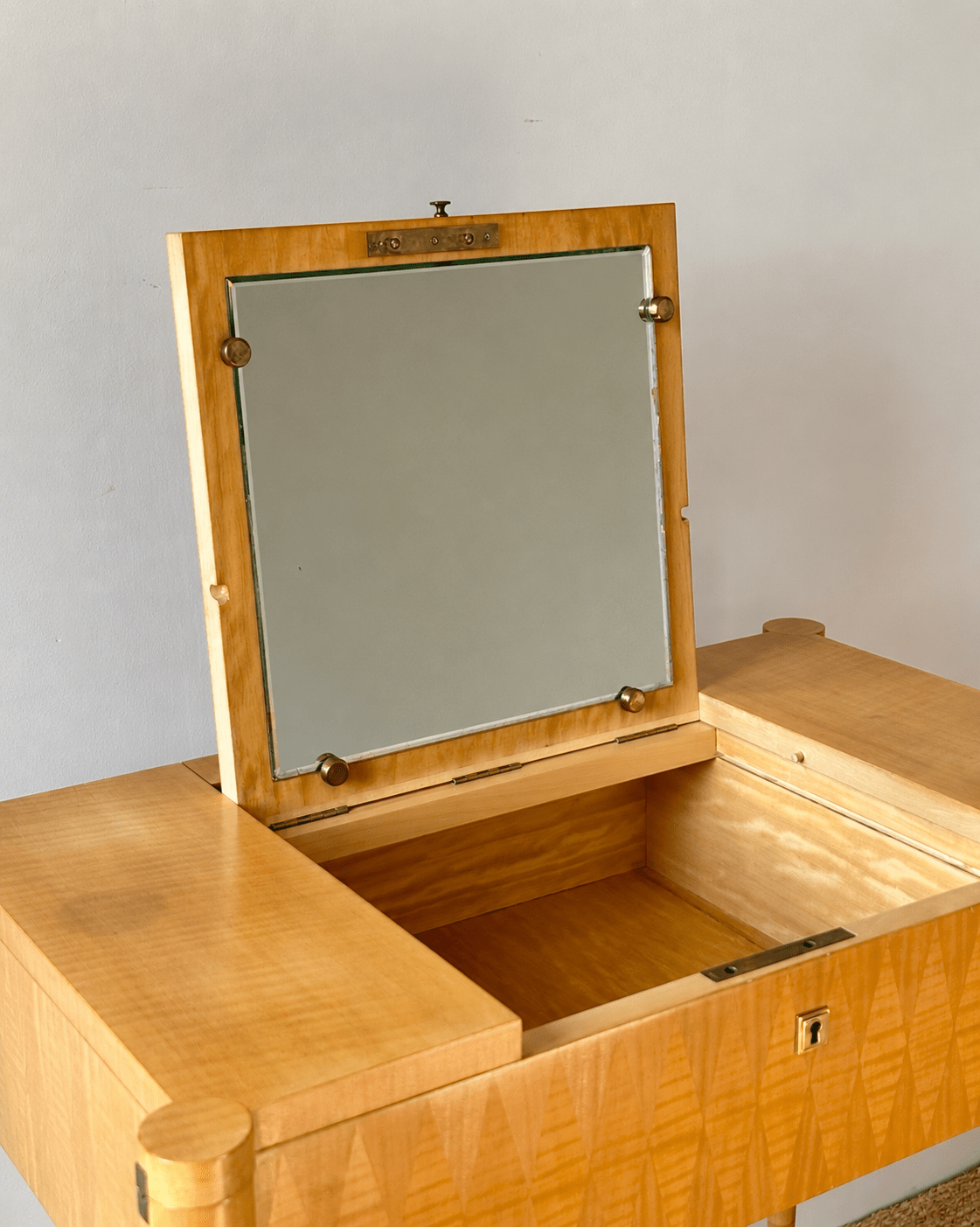 French Lift Top Dressing Table with Geometric Parquetry, c.1950 - Club Sourced