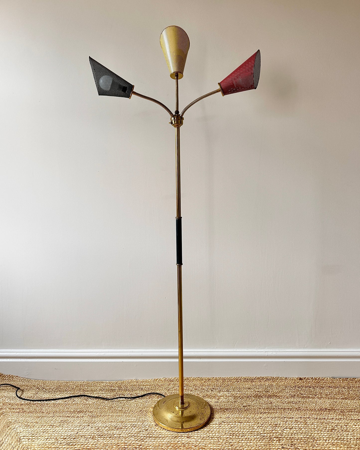French Three-Arm Perforated Floor Lamp, c.1950s