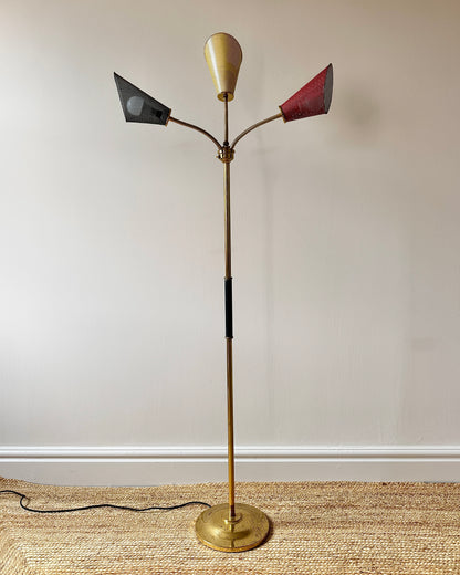 French Three-Arm Perforated Floor Lamp, c.1950s