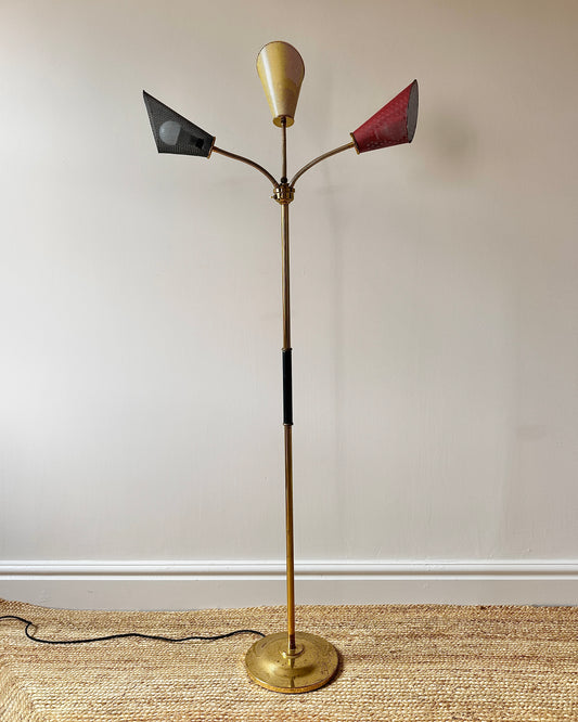 French Three-Arm Perforated Floor Lamp, c.1950s