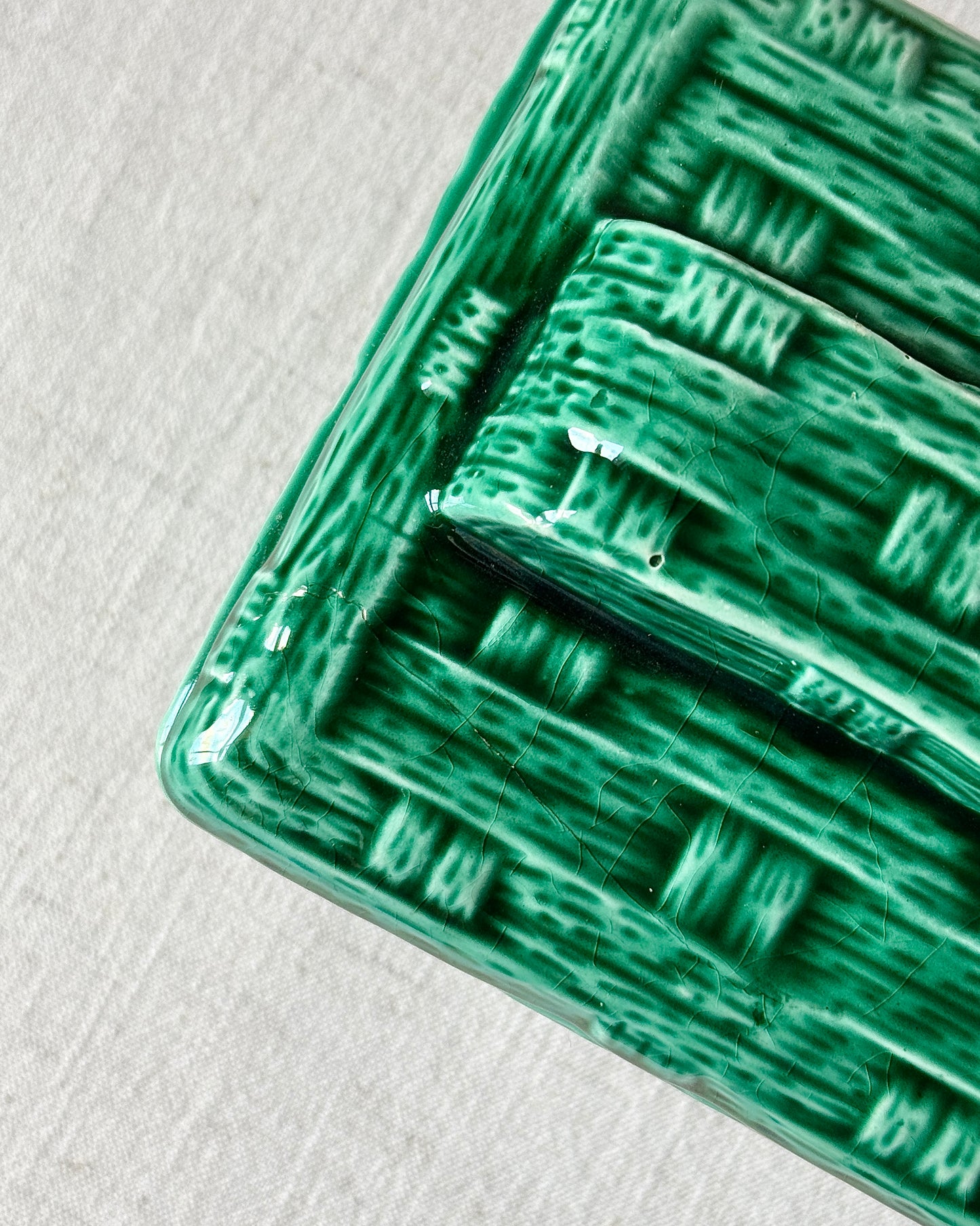 Digoin & Sarreguemines Green Basketweave Lidded Box