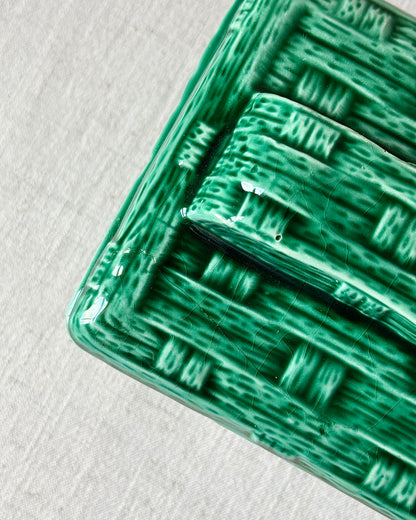 Digoin & Sarreguemines Green Basketweave Lidded Box
