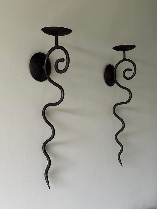 A Pair of French Mid-century Wrought Iron Candle Sconces
