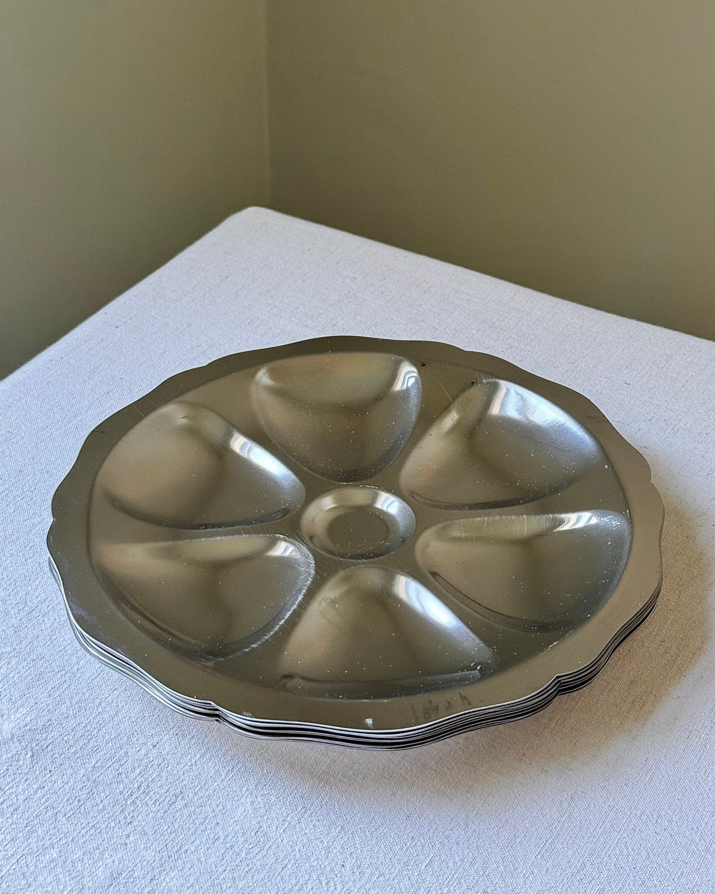 French 1970’s Stainless Steel Oyster Plates