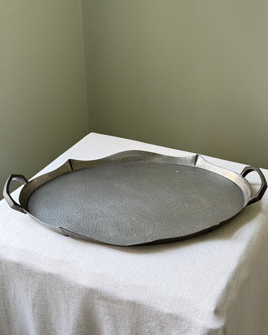 Art Deco Hammered Pewter Tray with Geometric Handles