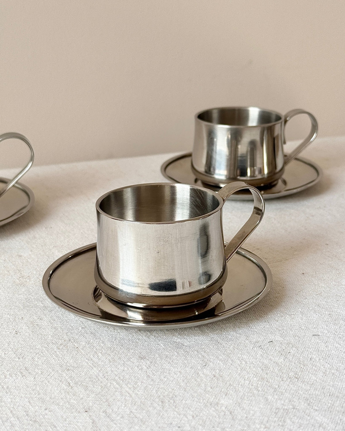Italian Stainless Steel Espresso Cup and Saucer - 8 available - Club Sourced