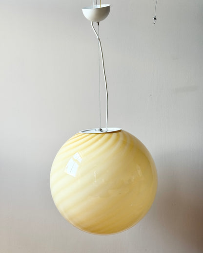 Vintage Murano Butter Yellow Swirl Glass Globe Pendant, c.1970s