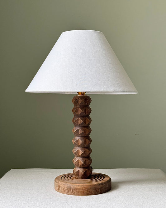 French Geometric Wood Lamp, manner of Charles Dudouyt
