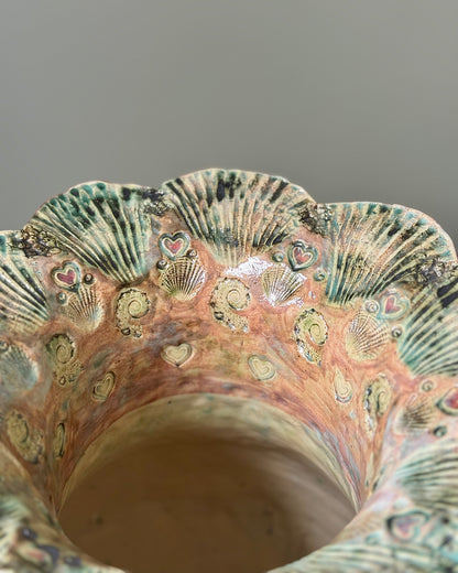 Large Studio Pottery Shell Vase