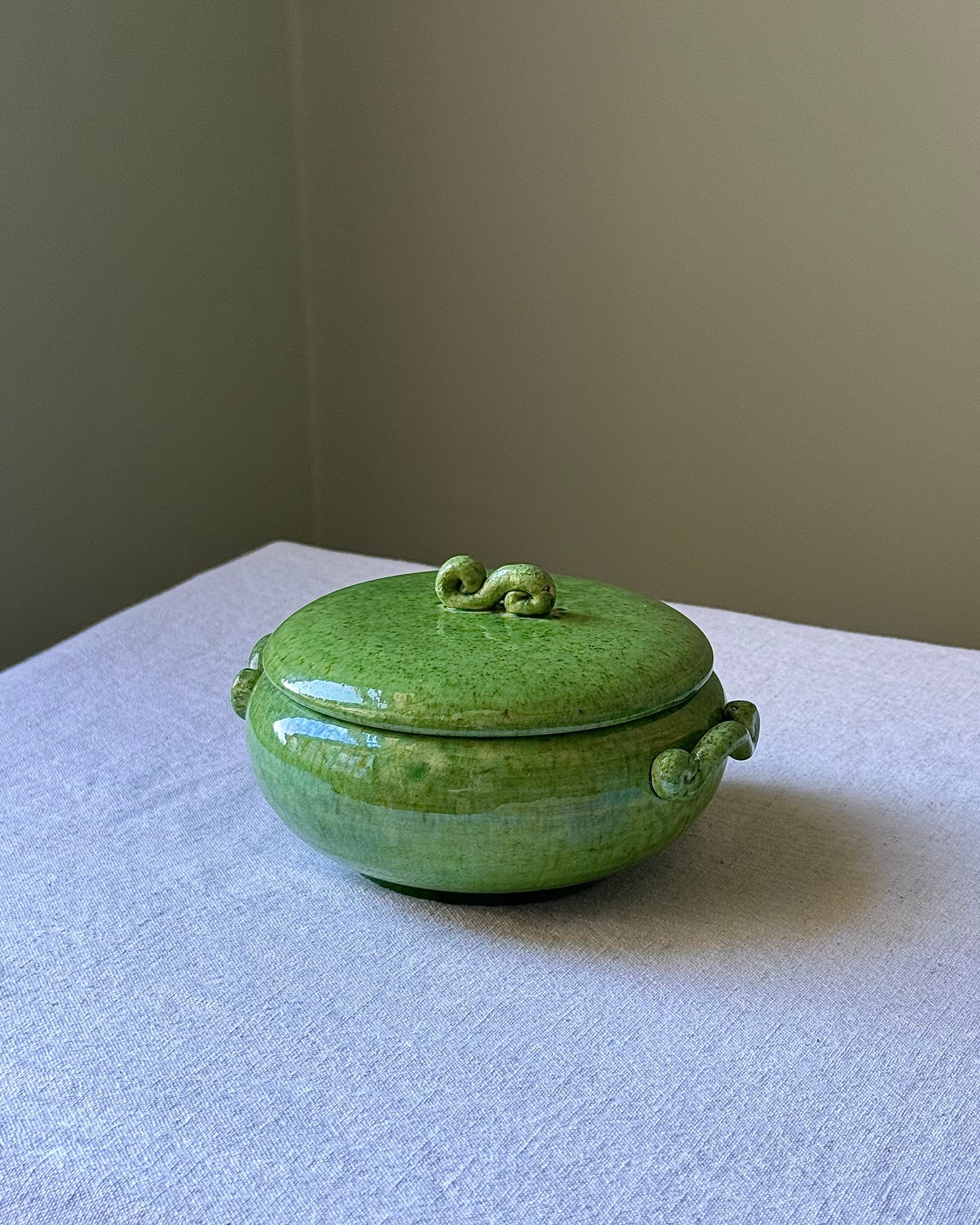 French Studio Pottery Glazed Pot with Swirl Handles