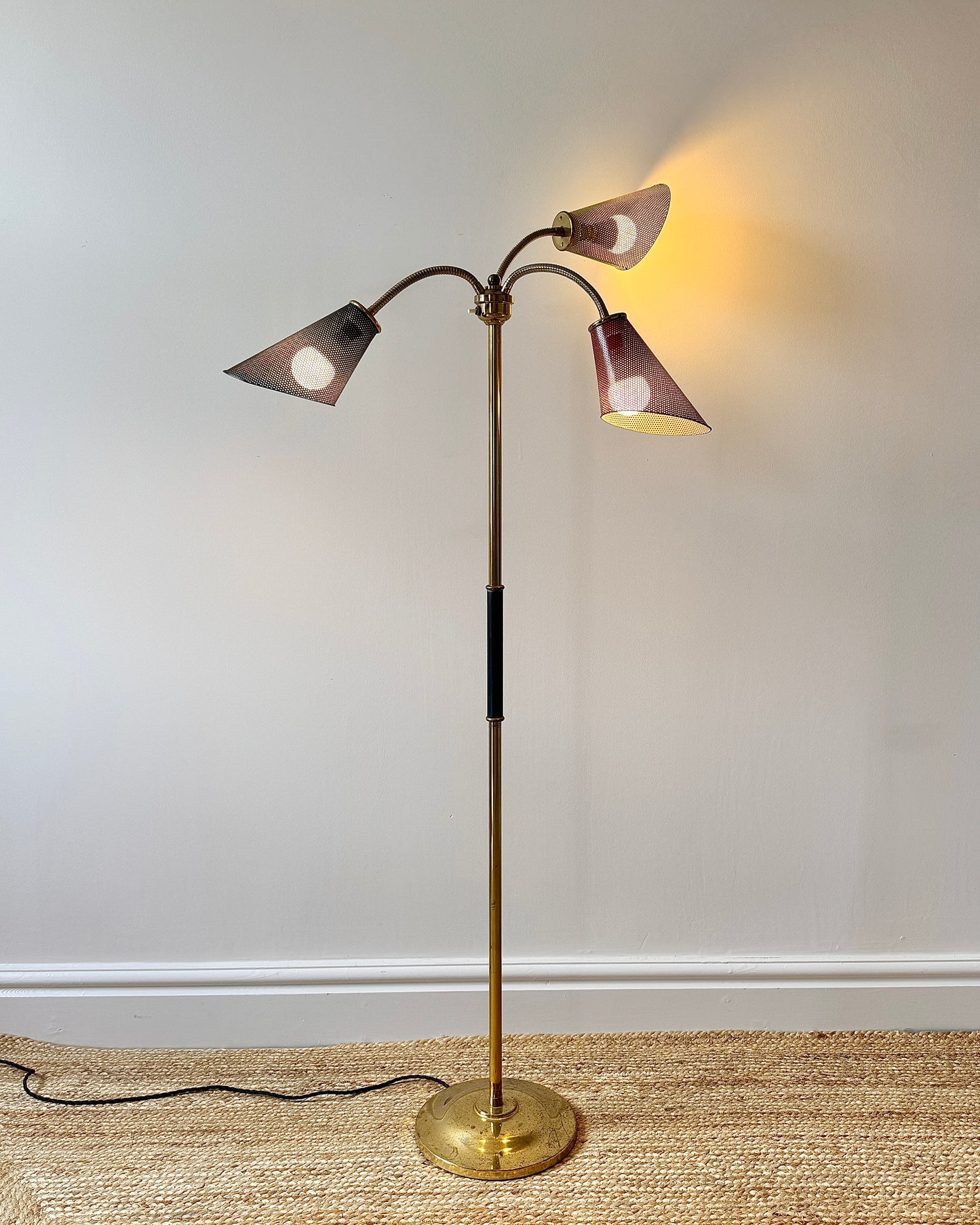 French Three-Arm Perforated Floor Lamp, c.1950s