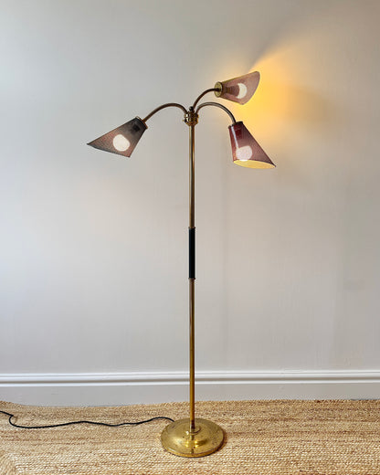 French Three-Arm Perforated Floor Lamp, c.1950s
