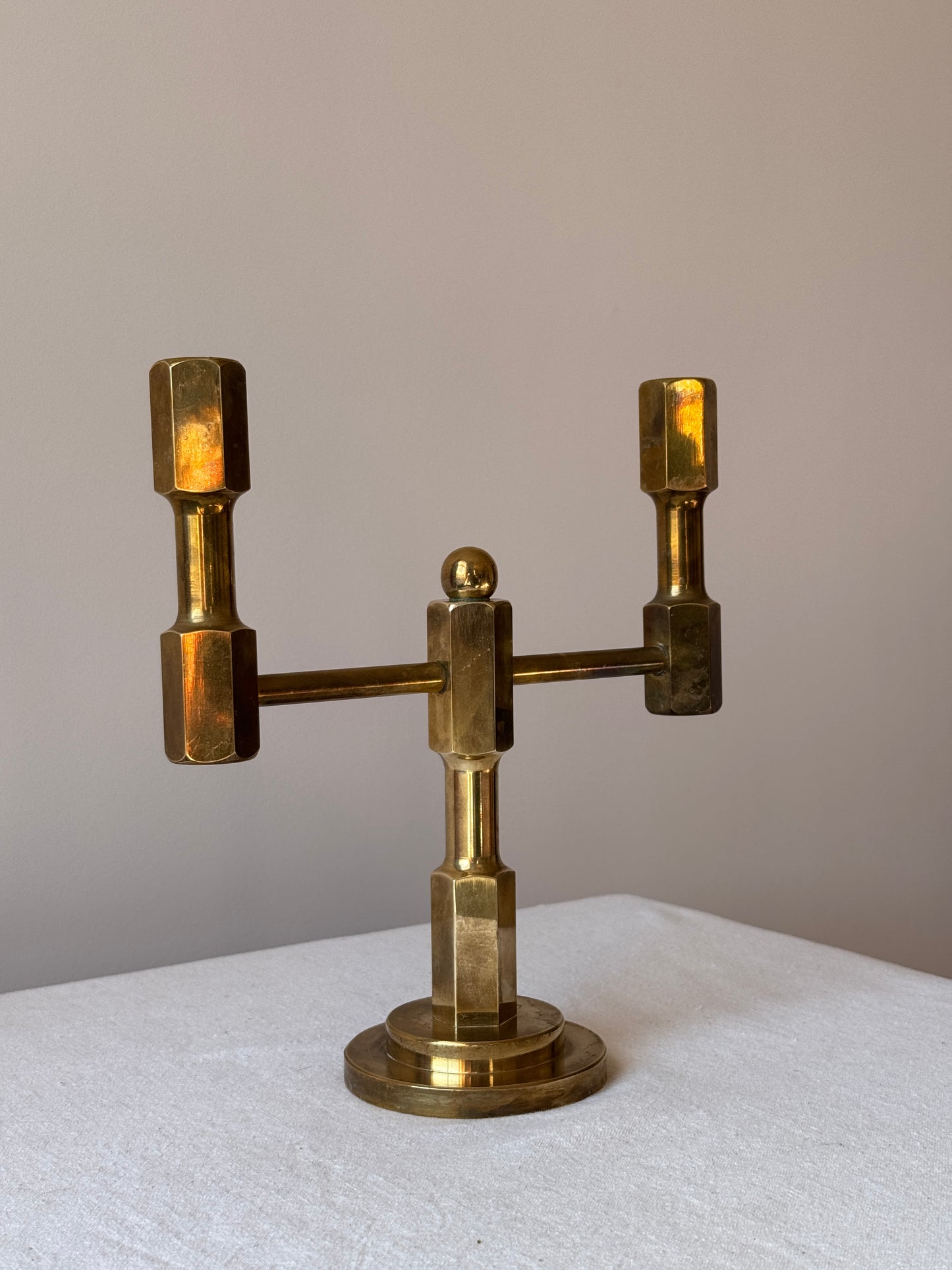 Swedish Brass Geometric Candelabra