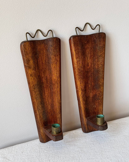 Pair of Swedish Candle Sconces with Brass Crest - Club Sourced