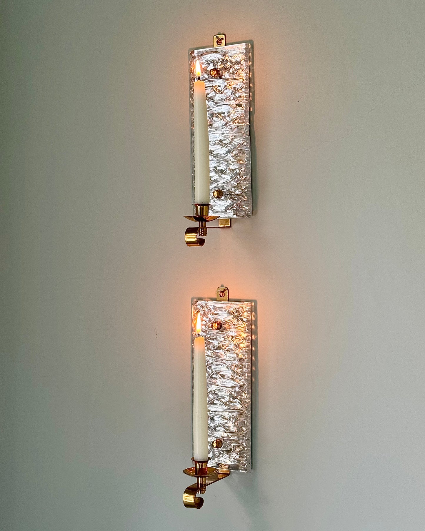 Pair of Swedish Mid-Century Glass and Brass Wall Sconces by Malmö Metallvarufabrik AB