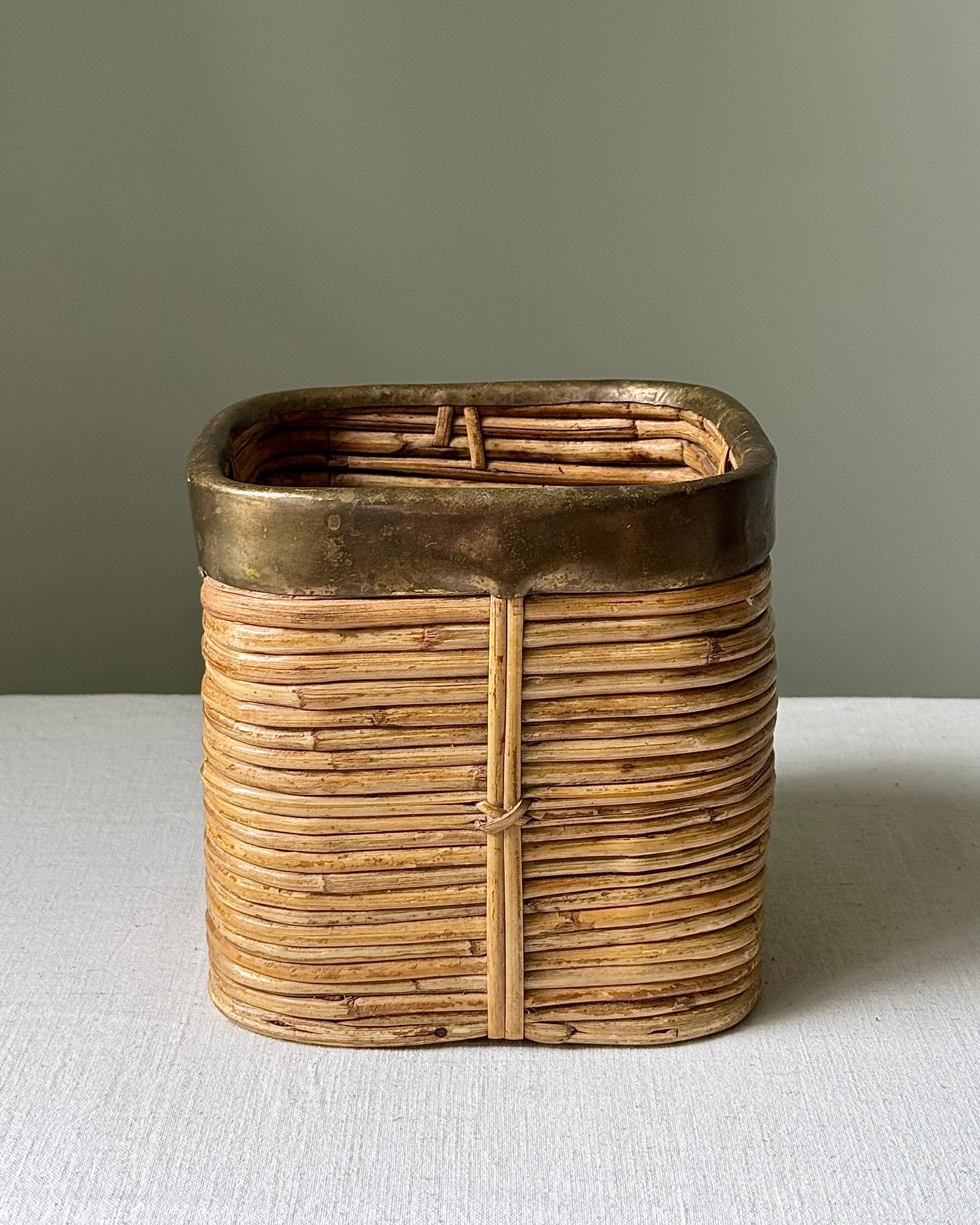 Italian Pencil Reed & Brass Rim Basket