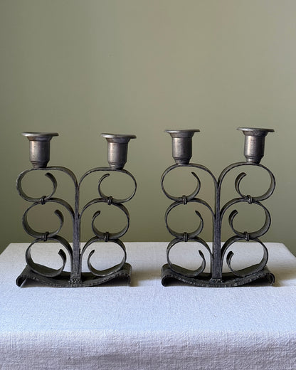 Pair of Hammered Pewter Candlesticks