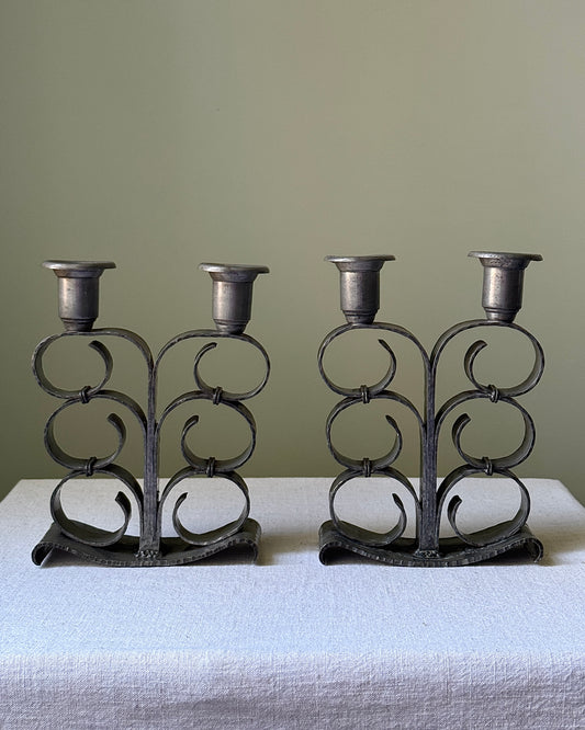 Pair of Hammered Pewter Candlesticks