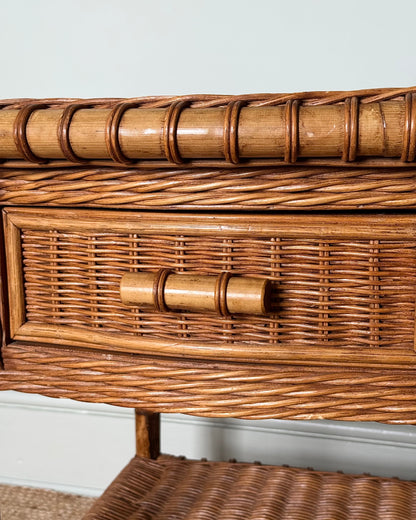Pair of Wicker & Bamboo Bedside Tables