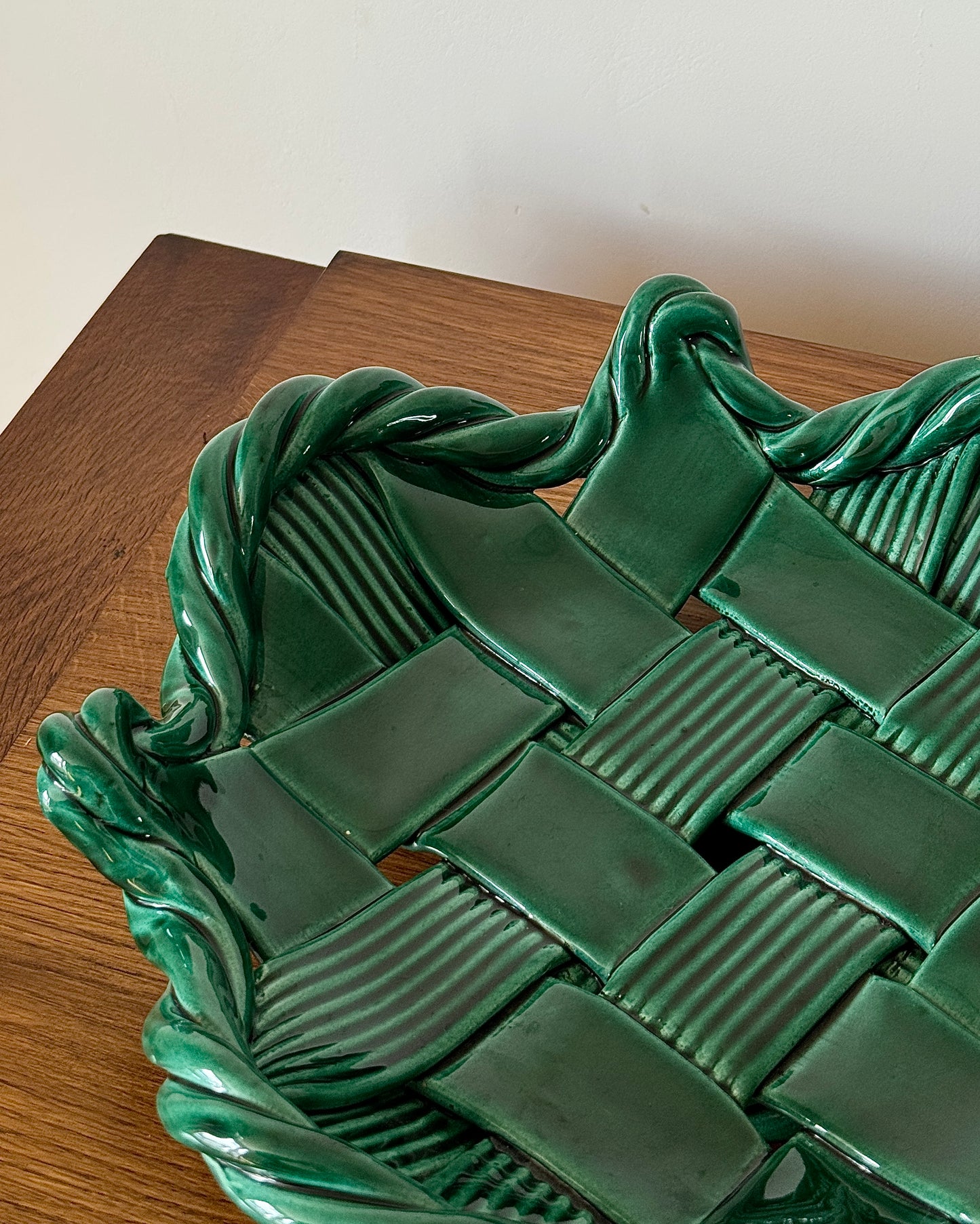 Vallauris Green Glazed Woven Ceramic Bowl, c.1950s
