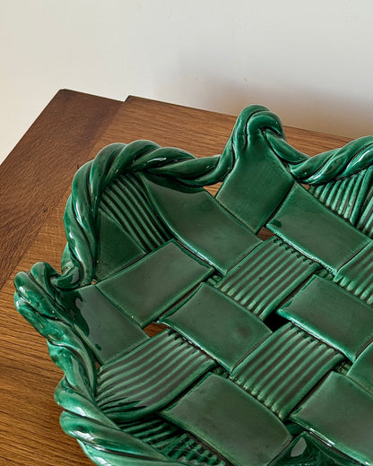 Vallauris Green Glazed Woven Ceramic Bowl, c.1950s