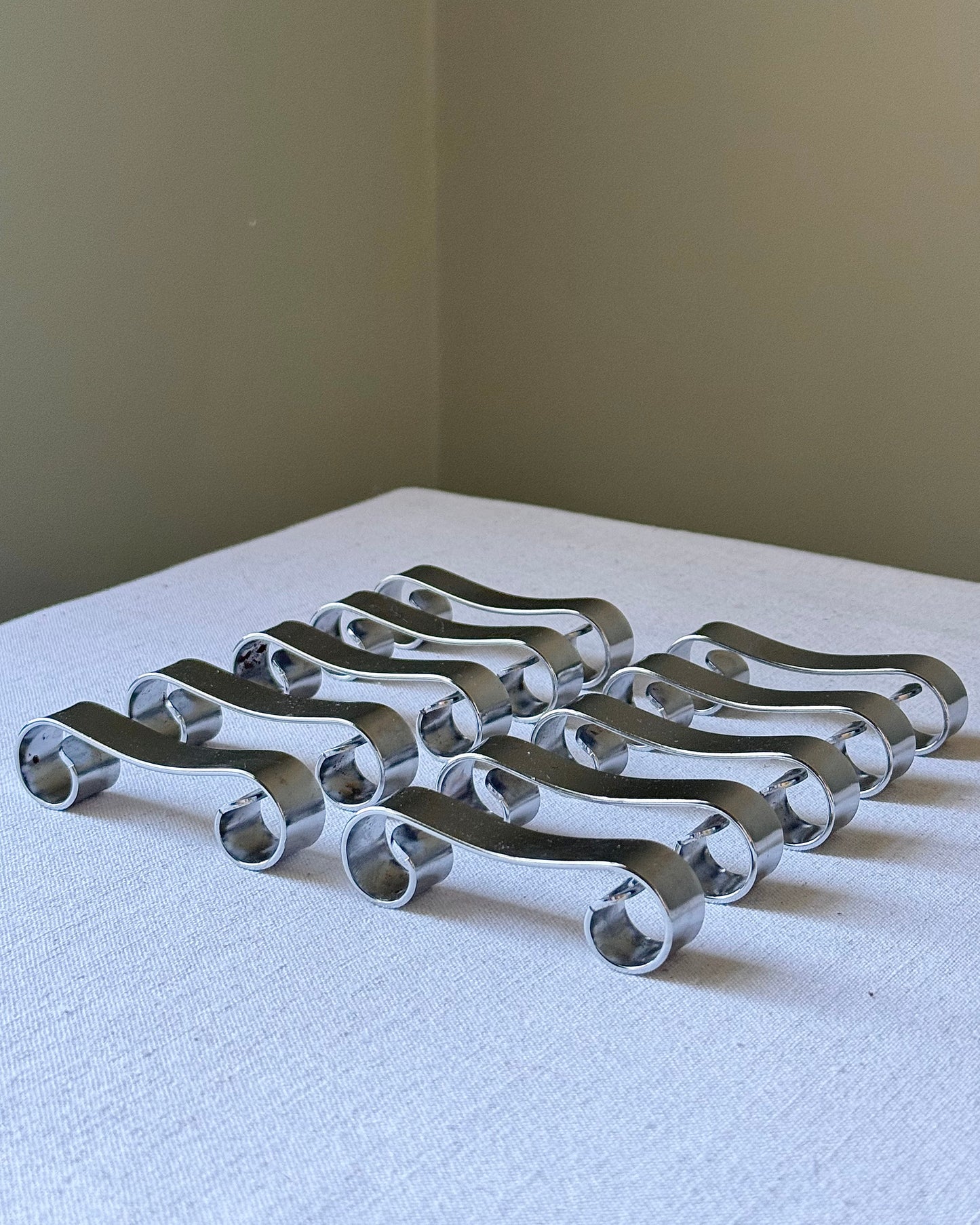 Set of 10 French Mid-century Stainless Steel Coiled Cutlery Rests