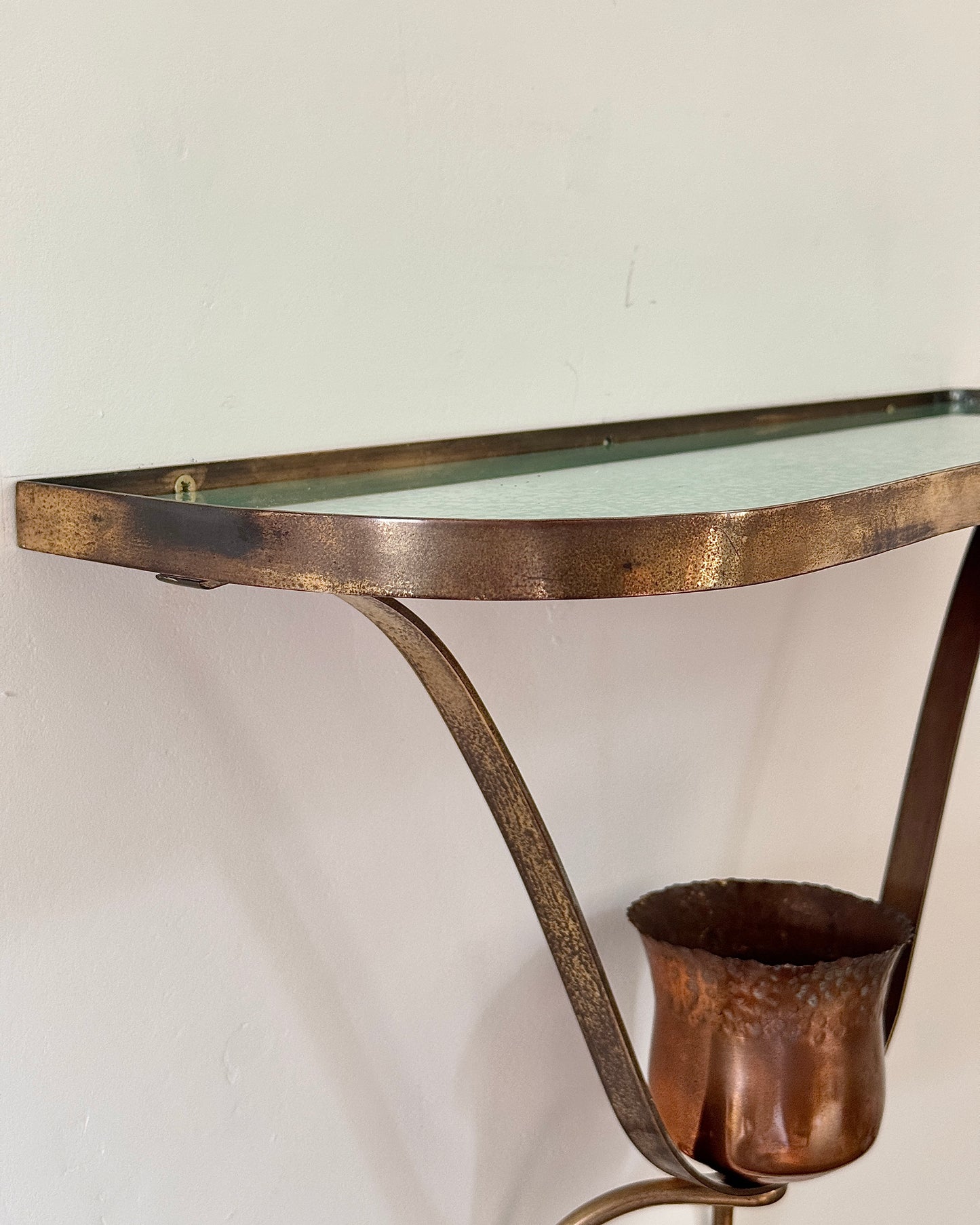 Italian Brass Sheild Mirror and Console, Attributed to Gio Ponti, c.1950s