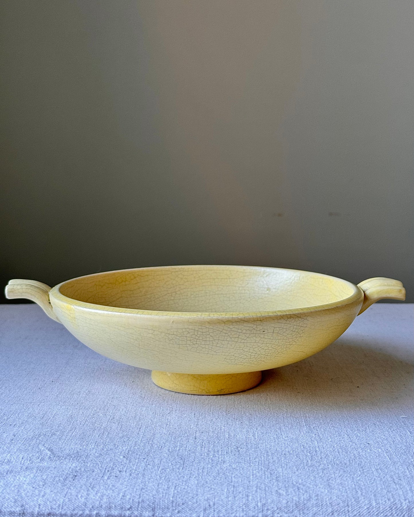 1940s Swedish Bo Fajans Yellow Crackle-Glaze Bowl with Handles