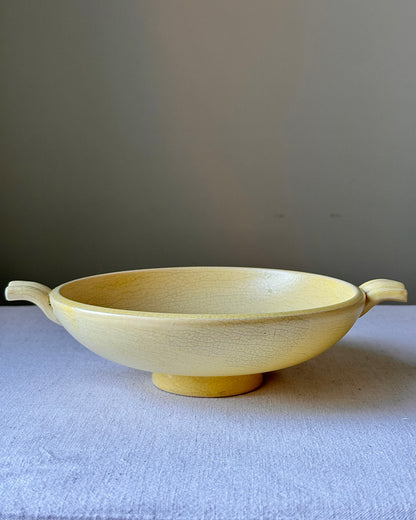 1940s Swedish Bo Fajans Yellow Crackle-Glaze Bowl with Handles