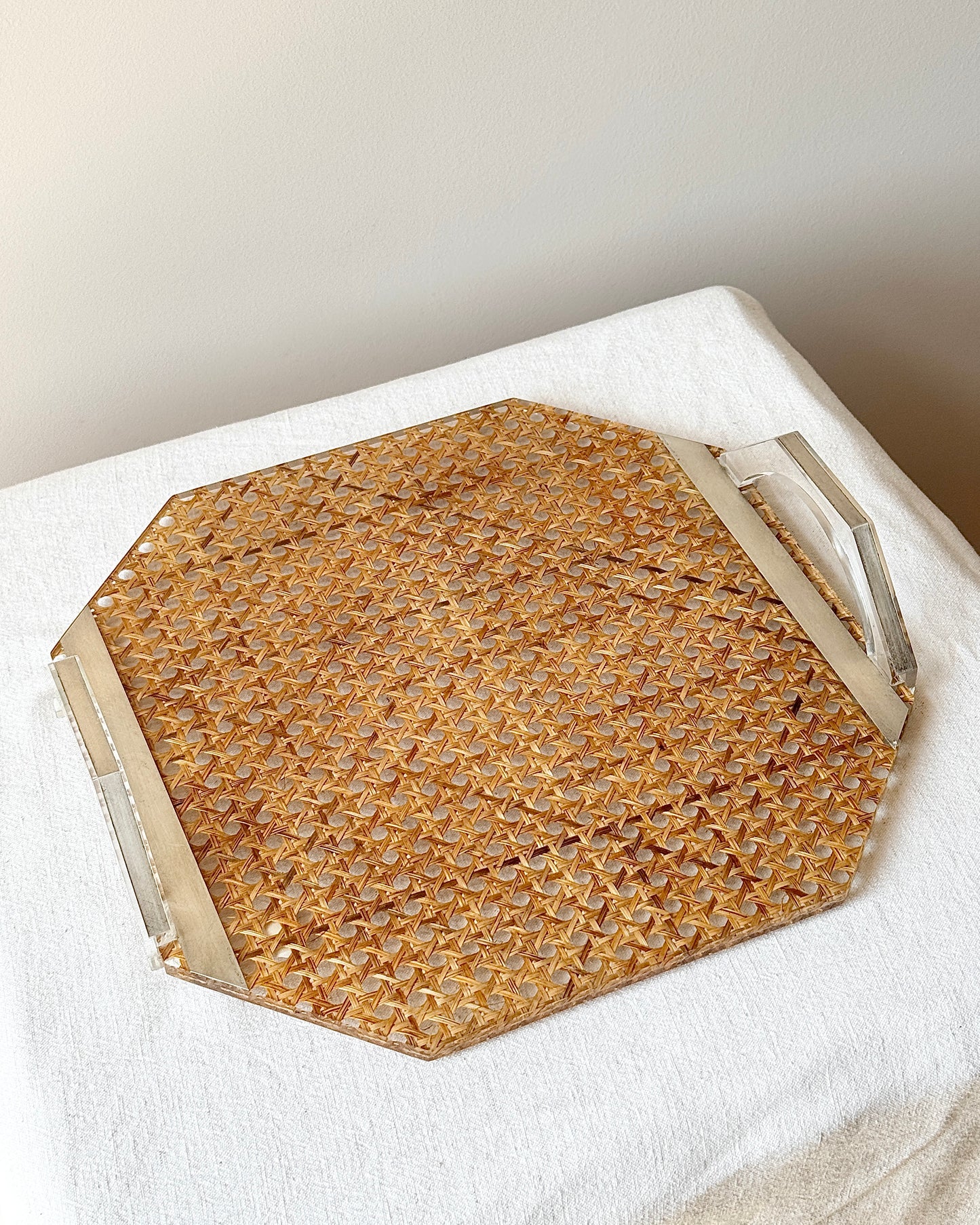 Octagonal Cane and Lucite Tray, Italian c.1970s