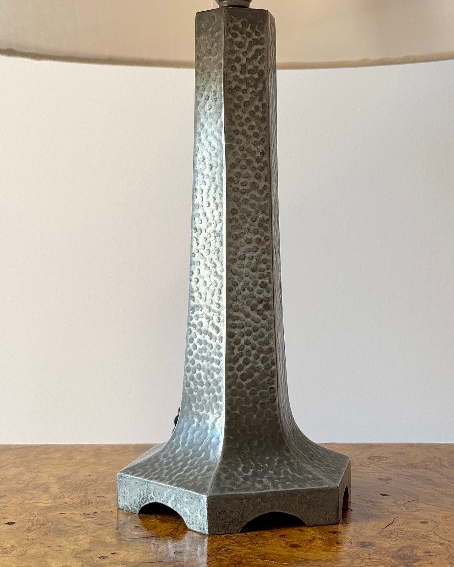 English Arts & Crafts Hammered Pewter Table Lamp