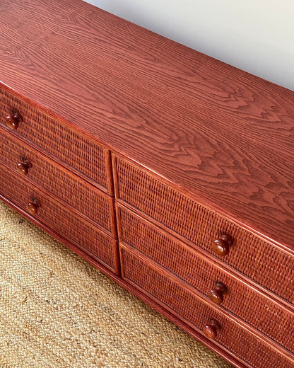 French 1970’s Red Rattan Chest of Drawers