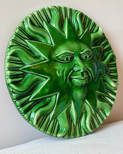 Green Glazed Ceramic Sun Wall Plaque - Club Sourced