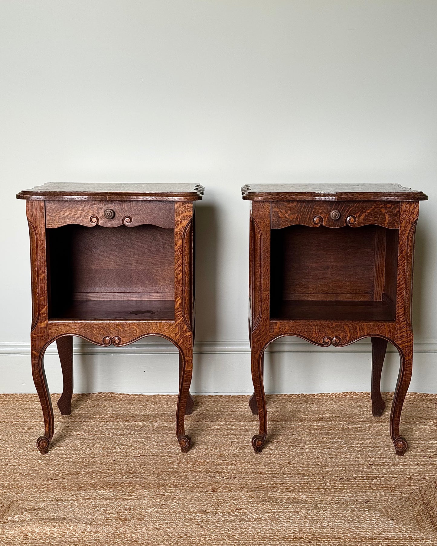 Pair of French Oak Parquetry Bedside Tables, circa. 1940’s