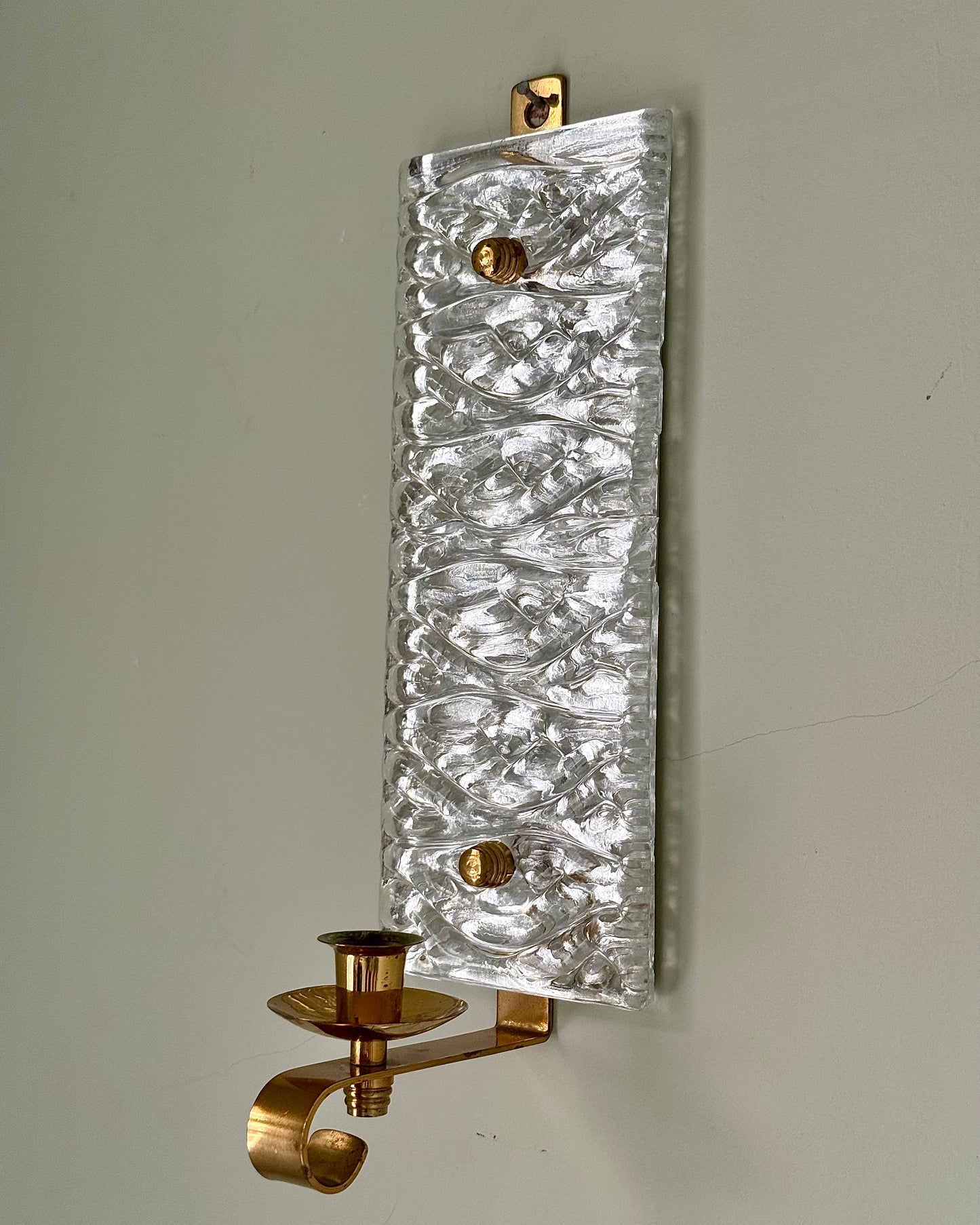 Pair of Swedish Mid-Century Glass and Brass Wall Sconces by Malmö Metallvarufabrik AB