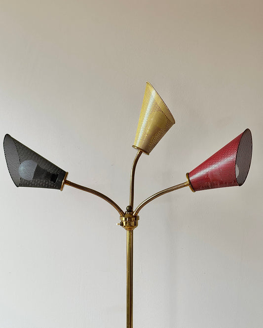 French Three-Arm Perforated Floor Lamp, c.1950s