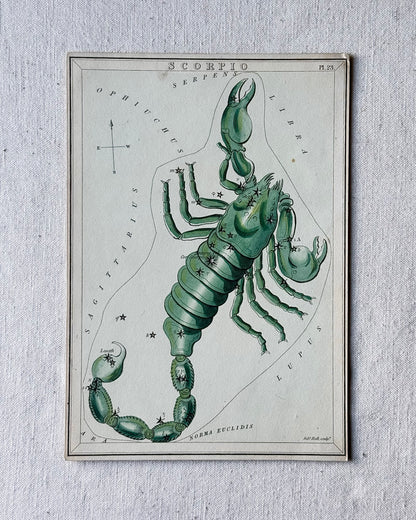 Antique Hand-Painted Constellation Print ‘Urania’s Mirror’ by Sidney Hall c. 1825