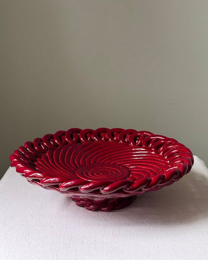 Large Vallauris Glossy Red Glaze Twisted Rope Bowl