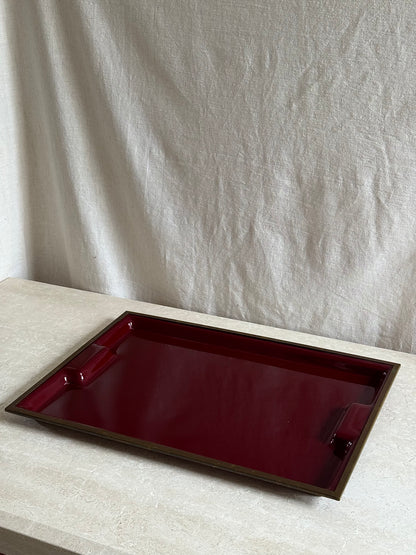 1970’s Large Italian Oxblood Acrylic & Brass Tray