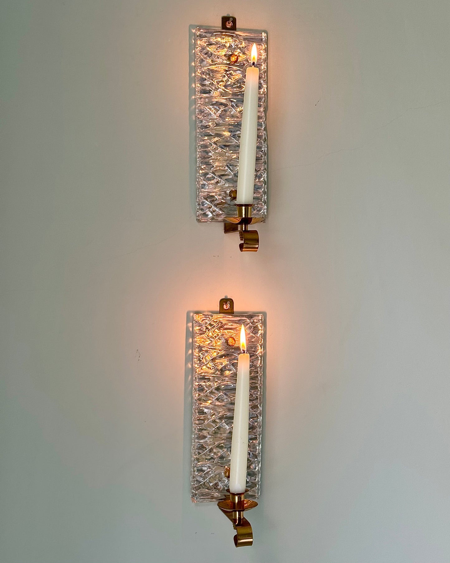 Pair of Swedish Mid-Century Glass and Brass Wall Sconces by Malmö Metallvarufabrik AB
