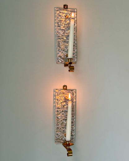 Pair of Swedish Mid-Century Glass and Brass Wall Sconces by Malmö Metallvarufabrik AB