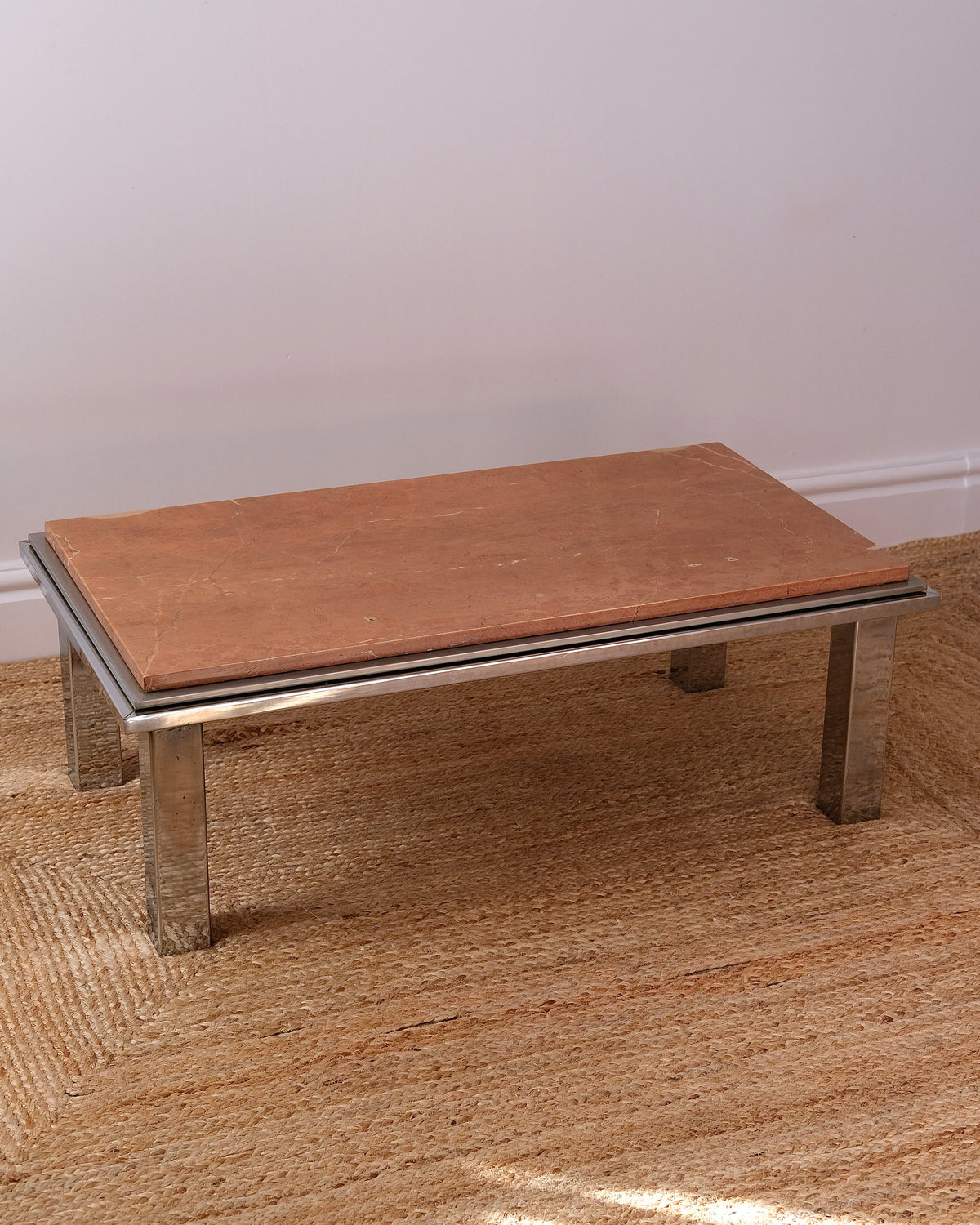 Rosa Verona Marble and Chrome Coffee Table, 1970s