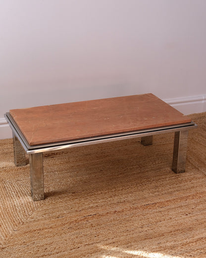 Rosa Verona Marble and Chrome Coffee Table, 1970s