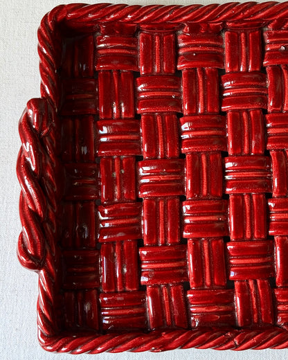 Mid-Century Vallauris Red Woven Ceramic Tray