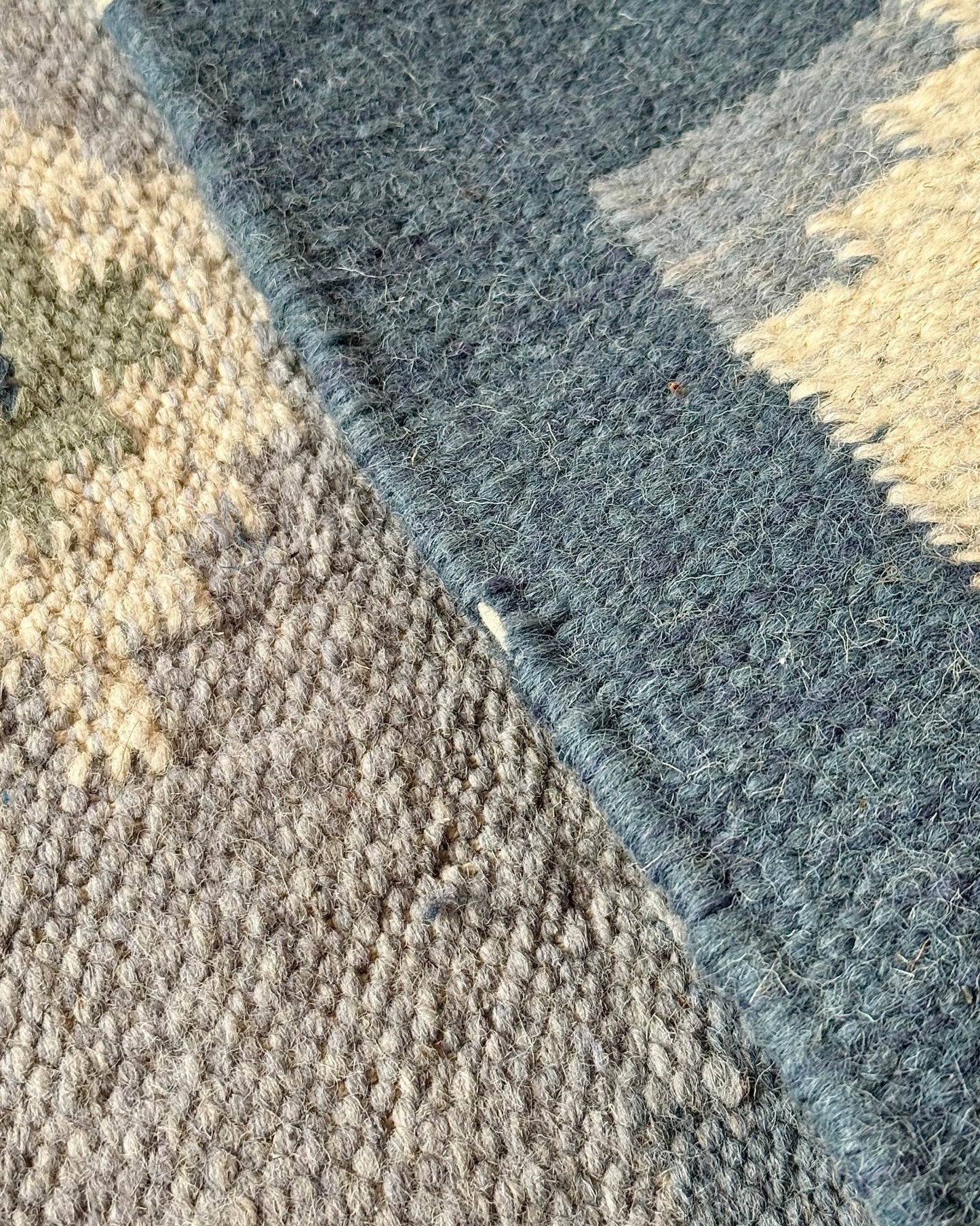 Blue Swedish Wool Röllakan Flatweave with Lozenge Motifs - Club Sourced