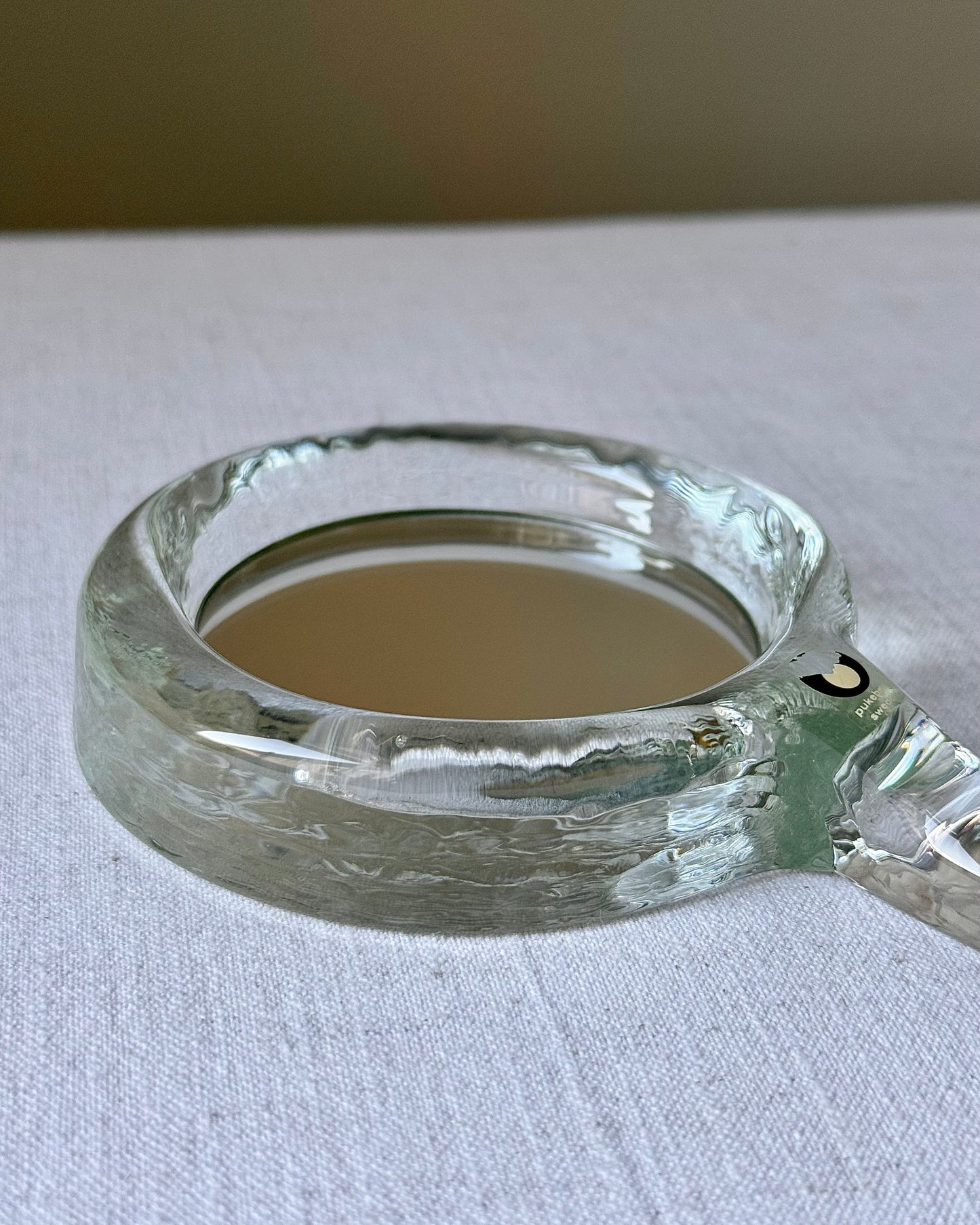 Mid-Century Pukeberg Swedish Glass Hand Mirror