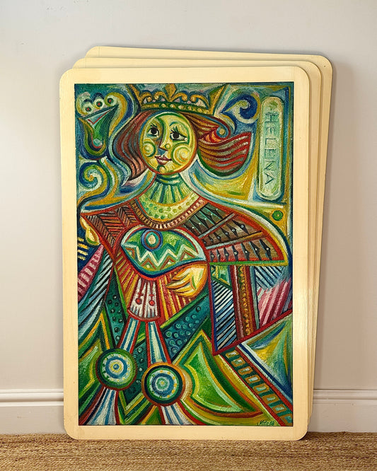 Cubist Playing Card Queen Acrylic on Canvas, Signed Kolo 1968